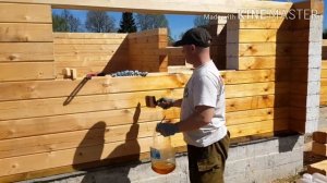 Обработка сруба маслом.