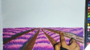 Oil Pastel Drawing/Oil Pastel landscape Drawing/Scenery Drawing/Lavender Flower Field Painting