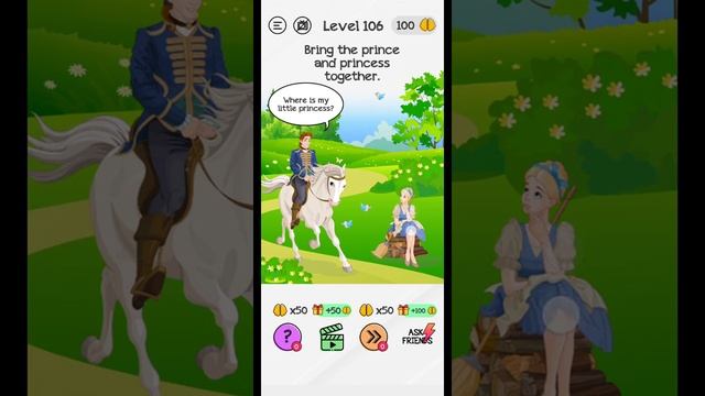 braindom level 106 bring the prince and princess together walkthrough solution