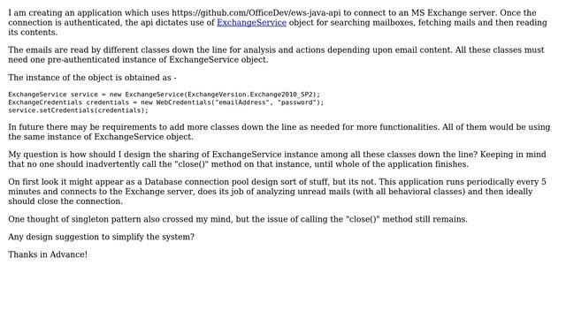 How should one model an ExchangeService object (in ews-java-api) for sharing MS Exchange... смотреть онлайн