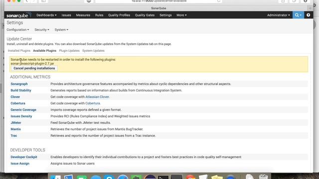 Installing plugins for SONARQUBE