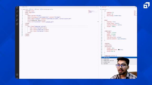 Animated Hamburger Menu using HTML, CSS, and JavaScript | Responsive Navigation Menu Tutorial