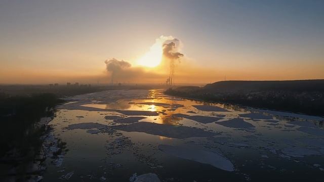 Ледоход на реке Томь Кемерово Съёмка с квадрокоптера