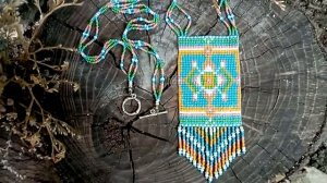 Авторская бижутерия ручной работы Колье из бисера и бусин с геометрическим узором Бохо Этника