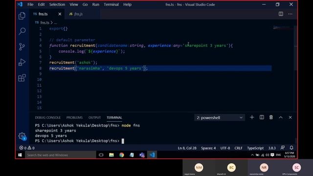 TypeScript Functions and Interface explained in Telugu
