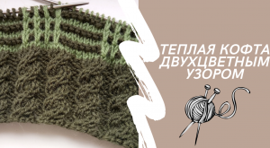Вяжем спицами. Теплая кофта двухцветным узором.