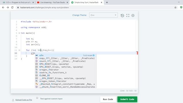 hackerrank simple array sum  | c++ | simple array sum hackerrank c++