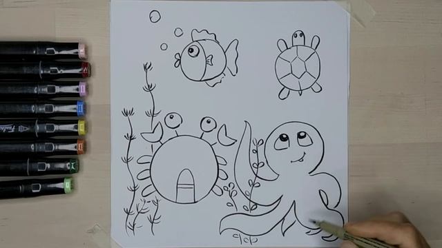 Как нарисовать просто морское дно | Поэтапное рисование с детьми от 4-х лет | Рисуем с тётей Леной