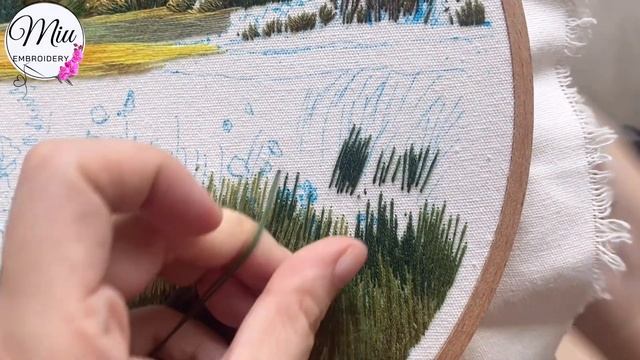 Needle Painting Landscape Embroidery Timelapse— French knot Flowers