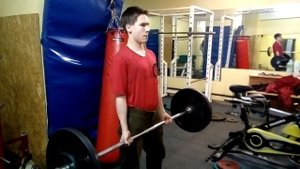 Жим штанги 65кг стоя обратным хватом. 65kg barbell reverse grip standing press. BWT-65kg.