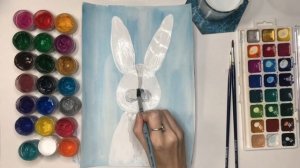 Заяц зимой. Как нарисовать зайца в зимнем лесу? Мастер-класс для детей. Гуашь и акварель.