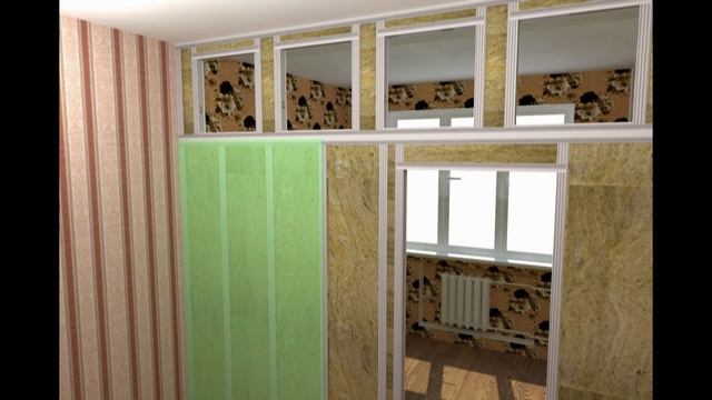 Перегородка из гипсокартона с окнами. Plasterboard partition with windows