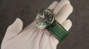 Custom-made watch strap of goat leather for Vostok Neptune watch.