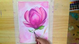 Watercolor Magnolia flower step by step tutorial for beginner|speed paint