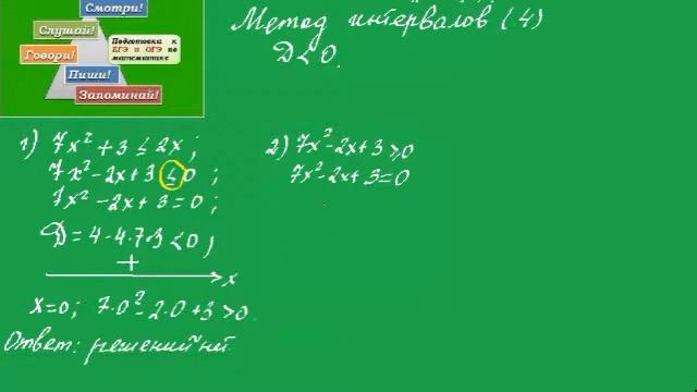 Урок 77 Метод интервалов 4 . Дискриминант меньше 0 смотреть онлайн