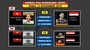 JADWAL LENGKAP HARI KE 2 HONG KONG OPEN 2019 ~ Minions main terakhir