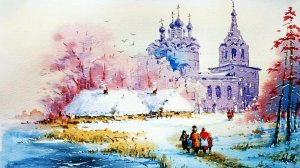 Акварельные зимние пейзажи  художника Владимира Шатрукова