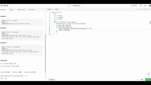 Google Programming Interview Question | Fruit Into Baskets | Java | Sliding Window