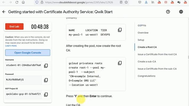 Getting started with Certificate Authority Service: Qwik Start | GSP916 | Easy Lab | Cloud Security