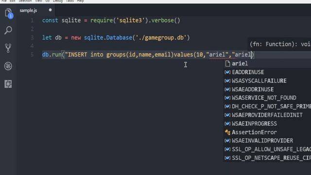 Node.JS How to INSERT query with SQLite Database