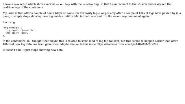 Docker logs --follow in tmux stops after some time смотреть онлайн