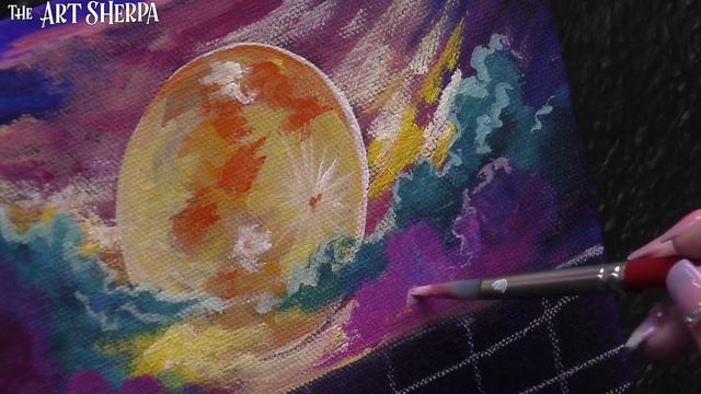 Easy moon on water Daily Painting Step by step Acrylic Tutorials Day 16 #AcrylicApril2020