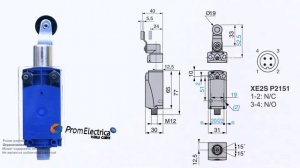 Пластиковый концевой выключатель со стальным плунжером 1NO + 1NC M12 XCKP2118M12