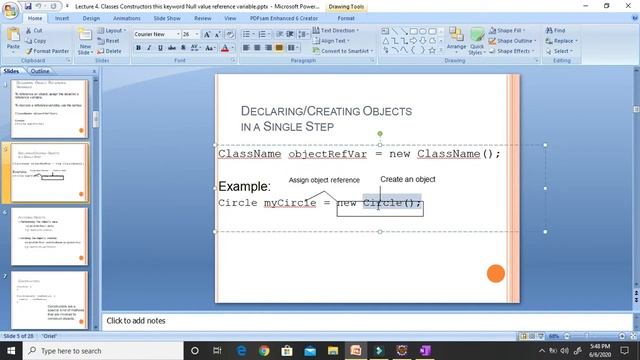Lecture 4: Classes, Constructors, Reference variables, Null value, this keyword