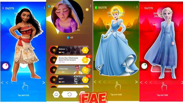 !! Disney Moana 🆚 Tangled Rapunzel 🆚 Cinderella Disney Princess 🆚 Elsa Frozen | Tiles Hop Edm Rush смотреть онлайн