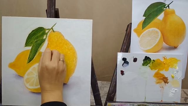 Полный видео урок по написанию натюрморта с лимонами маслом на холсте