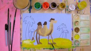 Как нарисовать верблюда - урок рисования, гуашь,  рисуем дома поэтапно