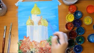 Рисуем дома пейзаж Храм Всех Святых на Мамаевом кургане