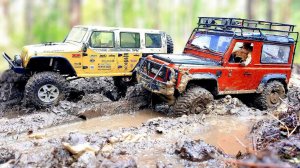 Land Rover Defender, Jeep Rubicon и HUMMER H2 застряли в грязи