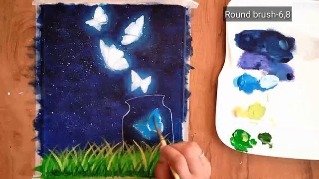 Easy Butterfly Night Scenery Drawing & Painting tutorial for beginners/ How to Paint Butterfly смотреть онлайн