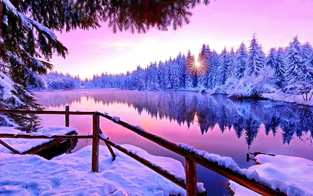 Зимний пейзаж озеро