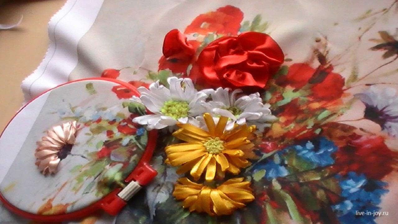 Вышивка лентами для начинающих  Ромашки  Домашняя школа шитья смотреть онлайн