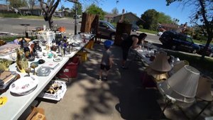 Гаражная распродажа в Америке. Yard Sale. Купили Ежевике игрушку за доллар.