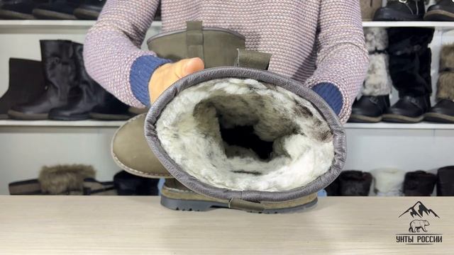 Унты России - монголки мужские натуральные высокие коричневые, войлочнорезиновая подошва, код 60022 смотреть онлайн