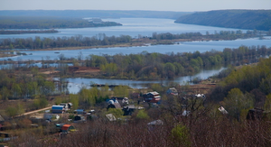 Село Кадницы. Река Кудьма впадает в Волгу. Весенние разливы. Кстовский район, Нижегородская область.