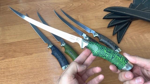Заказные филейные ножи с новым материалом рукояти | Обзор ножей для рыбалки и разделки рыбы смотреть онлайн