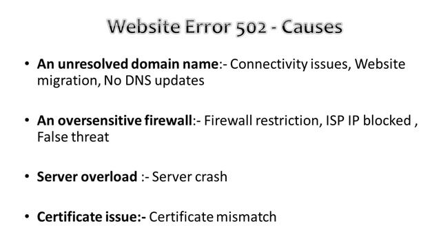 Website error 502 Bad Gateway : Causes and Solutions