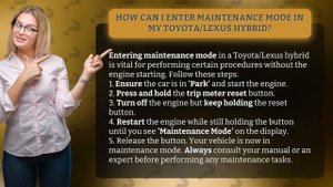 How Can I Enter Maintenance Mode in My Toyota/Lexus Hybrid?
