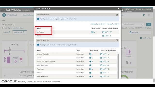 Hospitality Documentation—OPERA Cloud: Manage Links using the Quick Launch Menu in OPERA Cloud смотреть онлайн