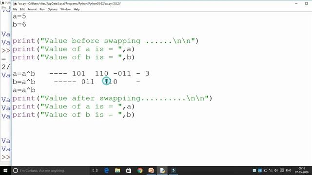 Swapping of two number in python | (Lecture -  7) |Python program to swap two variable