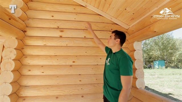 #Баня 5на7 из #оцилиндрованного бревна, где 5на5 сама #баня и 2на5 открытая #терраса. смотреть онлайн