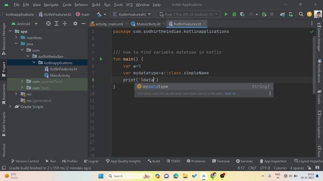 How to find variable datatype in Kotlin Android Studio