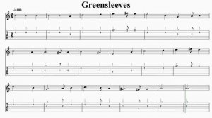 Greensleeves for Guitar. Notation and TAB