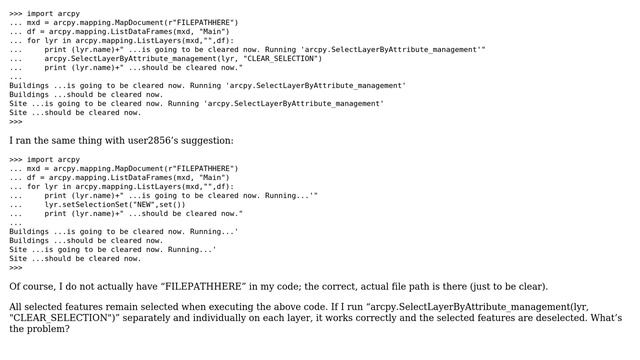 GIS: Clear ALL selected features with ArcPy/Python - ArcGIS 10.6 смотреть онлайн