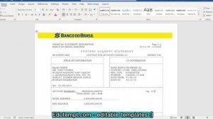 Brazil Banco do Brasil banking statement template in Word and PDF format