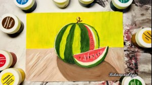 Как нарисовать #арбуз #гуашью?  Видеоурок по рисованию натюрморта с арбузом